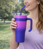 KUBEK TERMICZNY RÓŻOWO-FIOLETOWY 1200 ML  BIDON DUŻY DO SAMOCHODU TERMOS ZE SŁOMKĄ KUBEK PODRÓŻNY TERMOS WIELOKROTNEGO UŻYTKU