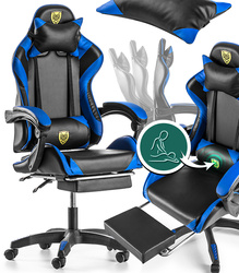 FOTEL GAMINGOWY Z PODNÓŻKIEM NIEBIESKI CZARNY KUBEŁKOWY BIUROWY OBROTOWY REGULOWANY NOWOCZESNY MASAŻER DLA GRACZA DZIECI MŁODZIEŻY