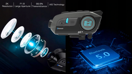 Interkom motocyklowy kamera 2K IMX335 SONY WIFI BT