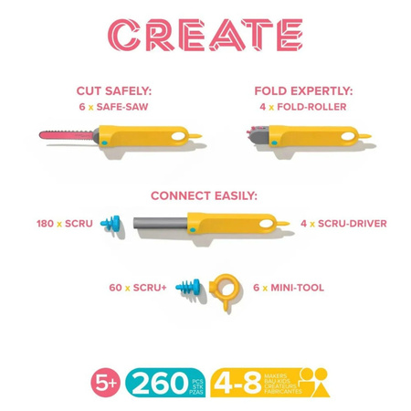 Zestaw narzędzi do konstruowania DIY Makedo - Create 260 el.