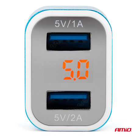 Ładowarka samochodowa 2x USB + woltomierz TEST-04 AMIO-01028