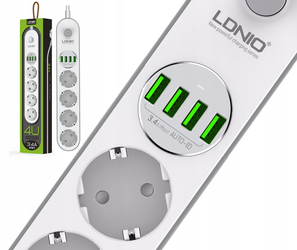 Listwa zasilająca z 4 gniazdami AC, 4x USB, LDNIO SE4432, 2m (biała)