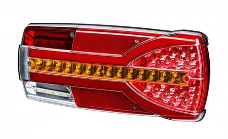 Lampa zespolona tylna HOR 87 - Carmen, diodowa 12/24 V, prawa, z oświetleniem tablicy rejestracyjnej, przewód 6x0,5 mm2, długość 0,3 m + peszel + gniazdo 7-pin (nakładki na światło hamowania)