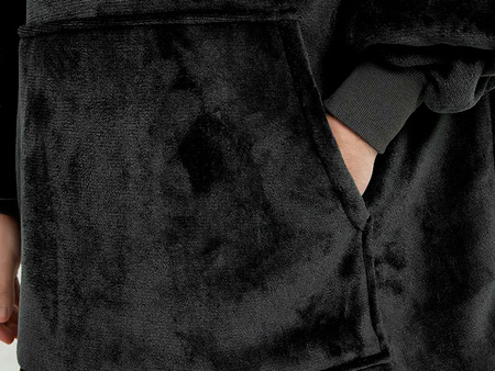 BLUZOKOC CZARNY PONCZO BLUZA Z KAPTUREM KIESZEŃ KANGUR POLAR OVERSIZE 100% POLIESTER DLA MŁODZIEŻY DOROSŁYCH