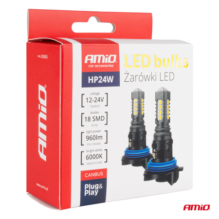 Żarówki LED CANBUS 3030 18SMD HP24W White 12V 24V AMIO-02803