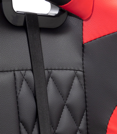 FOTEL GAMINGOWY Z PODNÓŻKIEM CZERWONY KUBEŁKOWY PIKOWANY BIUROWY MASAŻER GRACZA OBROTOWY NOWOCZESNY DLA GRACZA