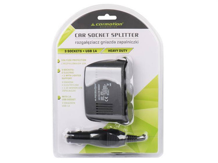 Rozgałęziacz gniazda zapalniczki potrójny, USB 1000 mA, Heavy Duty