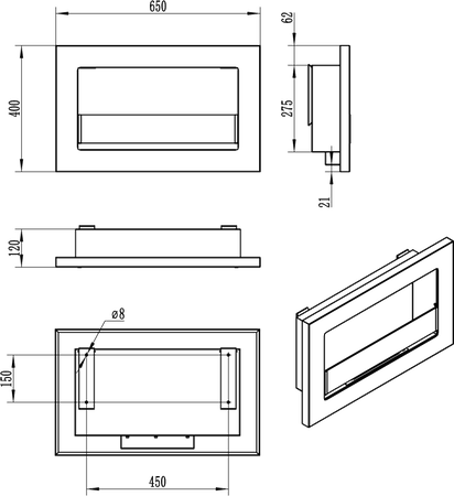 Biokominek 650x400 Slim Czarny z szybą