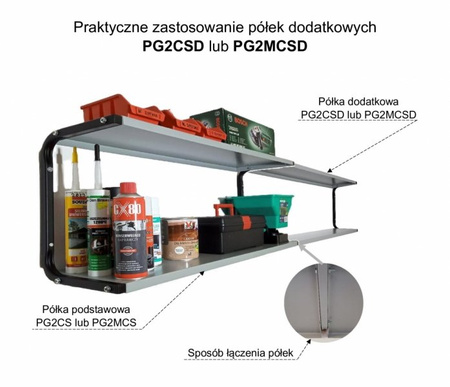 Półka garażowa ścienna metalowa dodatkowa PG2MCSD