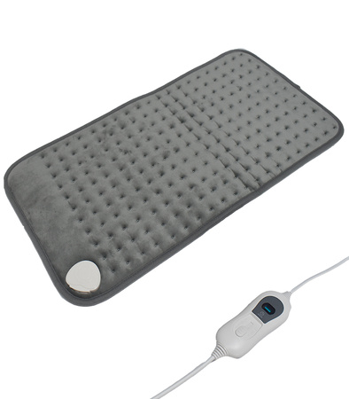 PODUSZKA MATA GRZEJĄCA ELEKTRYCZNA 60 X 30 MIĘKKA SZARA 3 TRYBY GRZANIA Z TIMEREM