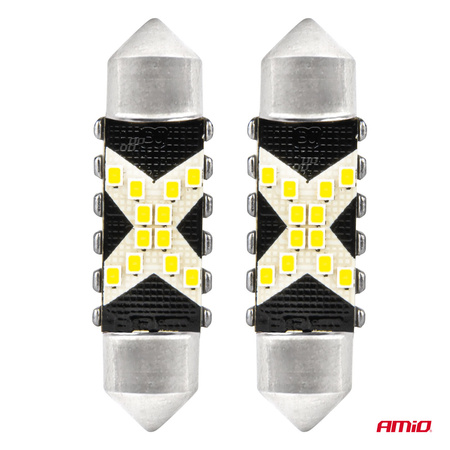 Żarówki LED CANBUS Festoon C5W 12SMD 2016 41mm White 12V 24V AMIO-04238