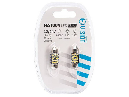 Żarówka VISION Festoon SV8.5 31 mm 12/24V 12x 2016 SMD LED, CANBUS, biała, 2 szt.