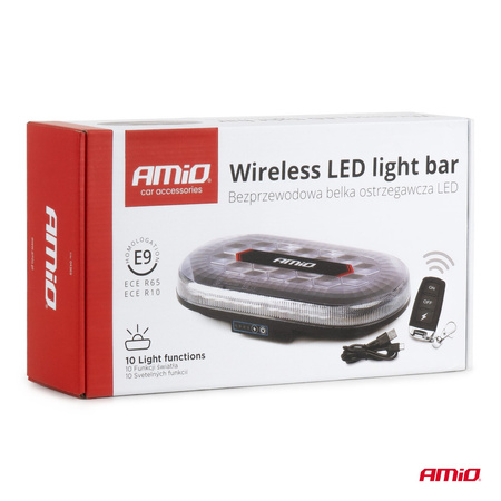 Belka ostrzegawcza bezprzewodowa LED z pilotem R65 R10 326x186x63 26W 12V 24V AMIO-04369