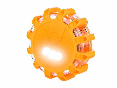 Lampa - flara ostrzegawcza 12 LED + 3 LED, mocowana na magnes i hak, zasilanie 3x AAA, pomarańczowa