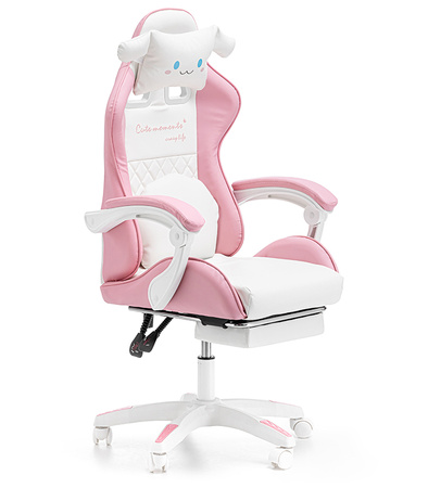 FOTEL GAMINGOWY Z PODNÓŻKIEM RÓŻOWY KUBEŁKOWY BIUROWY OBROTOWY REGULOWANY NOWOCZESNY DZIECIĘCY PODUSZKA CHMURKA DLA GRACZA DZIECI