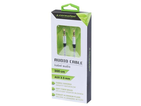 Kabel audio 300 cm, w oplocie z mikrofibry, jack > jack (AUX 3.5mm)