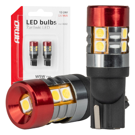 Żarówki LED CANBUS T10 W5W 9 SMD 3030 White 12V 24V AMIO-04242