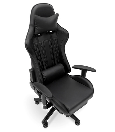 FOTEL GAMINGOWY Z PODNÓŻKIEM CZARNY KUBEŁKOWY PIKOWANY BIUROWY MASAŻER GRACZA OBROTOWY NOWOCZESNY DLA GRACZA