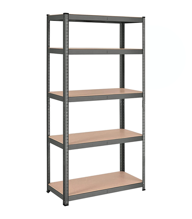 REGAŁ MAGAZYNOWY 180 CM SZARY METALOWY GARAŻOWY WARSZTATOWY 5 POZIOMÓW PŁYTA MDF DO PRZECHOWYWANIA DO MAGAZYNU GARAŻU PIWNICY