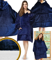 BLUZOKOC GRANATOWY PONCZO BLUZA Z KAPTUREM KIESZEŃ KANGUR POLAR OVERSIZE 100% POLIESTER DLA MŁODZIEŻY DOROSŁYCH