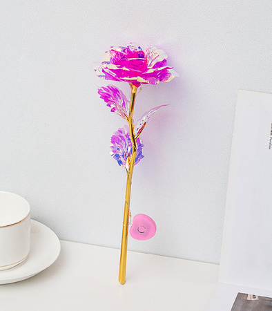 WIECZNA RÓŻA LED RÓŻOWA OZDOBNE PUDEŁKO NA PREZENT ZŁOTA ŁODYGA