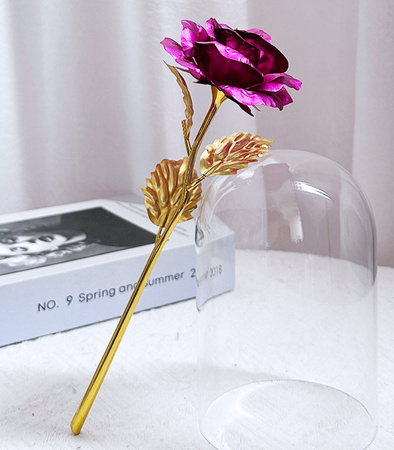 WIECZNA RÓŻA RÓŻOWA OZDOBNE PUDEŁKO NA PREZENT ZŁOTA ŁODYGA