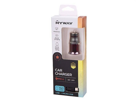 Ładowarka MYWAY 12/24V QC3.0 1x USB + kabel USB > micro USB