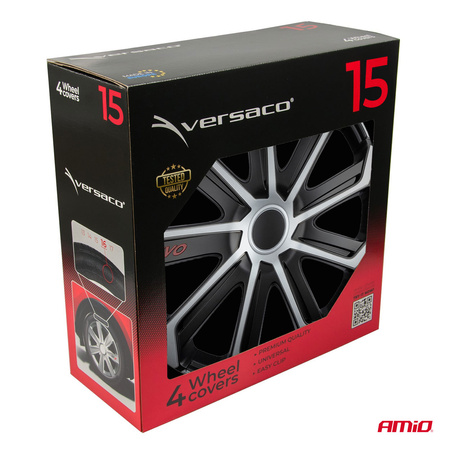 Kołpaki samochodowe 4szt. komplet EVO czarno srebrne 15" cali COLOR BOX