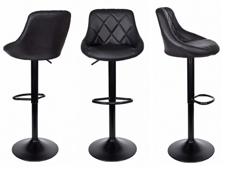 KRZESŁO BAROWE HOKER EKOSKÓRA NOWOCZESNE CZARNE REGULOWANE OBROTOWE KUCHNIA SALON