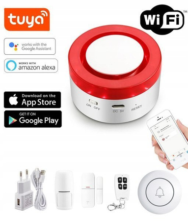 Bezprzewodowy Alarm WIFI Syrena Tuya Google Alexa