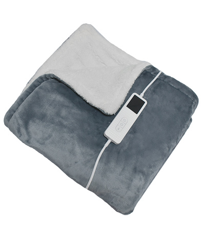 KOC ELEKTRYCZNY GRZEJĄCY 180 X 160 DUŻY MIĘKKI CIEPŁY SZARY Z PILOTEM DWUOSOBOWY Z TIMEREM