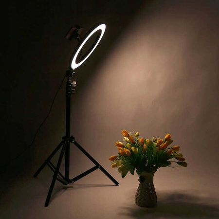 LAMPA PIERŚCIENIOWA STOJĄCA 10" LED 3 TRYBY STATYW PILOT ŁADOWANIE USB RING SELFIE