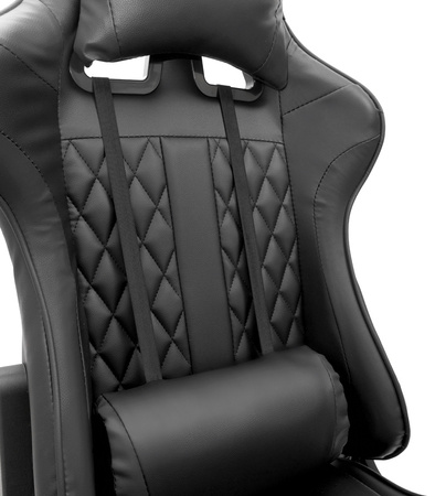 FOTEL GAMINGOWY Z PODNÓŻKIEM CZARNY KUBEŁKOWY PIKOWANY BIUROWY MASAŻER GRACZA OBROTOWY NOWOCZESNY DLA GRACZA