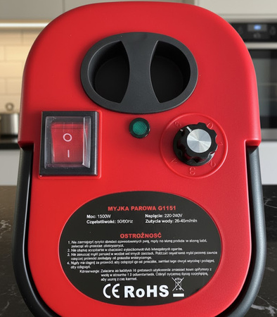 MYJKA PAROWA 1500 W CZERWONA PAROWNICA CZYŚCIK URZĄDZENIE CZYSZCZĄCE ZASILANE DO MYCIA CZYSZCZENIA KUCHNI ŁAZIENKI RÓŻNYCH POWIERZCHNI