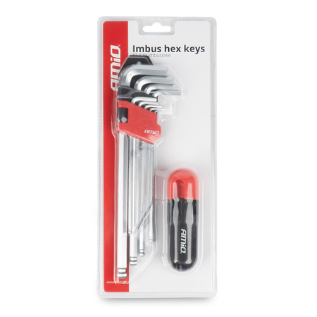 Klucze imbusowe HEX z kulką extra długie imbusy zestaw CRV 9 szt. AMIO-04303
