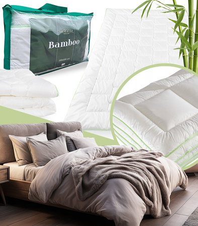 KOŁDRA BAMBOO 200X220 IMPERIAL BAMBUS POLIESTR CAŁOROCZNA ANTYALERGICZNA PUSZYSTA MIĘKKA WŁÓKNO BAMBUSOWE DO SPANIA