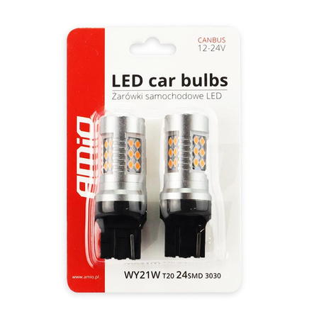 Zarówki LED CANBUS 3030 24SMD T20 7440 WY21W Pomarańczowa 12V/24V