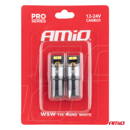 Żarówki LED CANBUS PRO T10 W5W 4x2016 SMD białe 12V 24V AMIO-03577