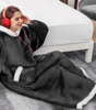 BLUZOKOC CZARNY PONCZO BLUZA Z KAPTUREM KIESZEŃ DŁUGI POLAR OVERSIZE 100% POLIESTER DLA MŁODZIEŻY DOROSŁYCH