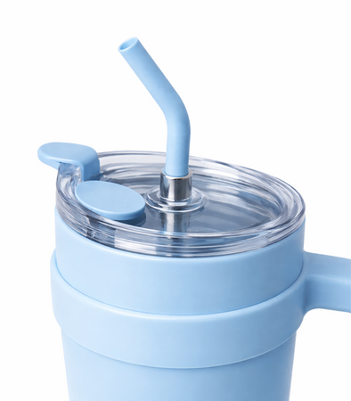 KUBEK TERMICZNY NIEBIESKO-BIAŁY 1200 ML BIDON DUŻY DO SAMOCHODU TERMOS ZE SŁOMKĄ KUBEK PODRÓŻNY TERMOS WIELOKROTNEGO UŻYTKU