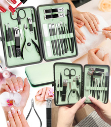 ZESTAW DO MANICURE 18 ELEMENTÓW ZIELONY ELEGANCKI PRZENOŚNY OBCINACZ DO PAZNOKCI NOŻYCZKI SKÓRA