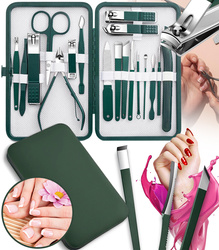 ZESTAW DO MANICURE 18 ELEMENTÓW ZIELONY PROFESJONALNY PRZENOŚNY OBCINACZ DO PAZNOKCI NOŻYCZKI