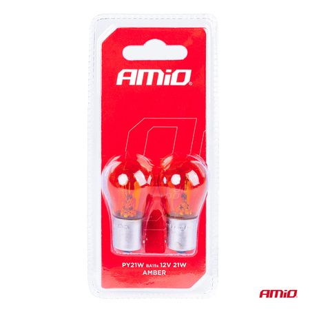 Żarówki halogenowe PY21W BA15S 12V POMARAŃCZOWE 2szt. blister AMIO-04354/03352
