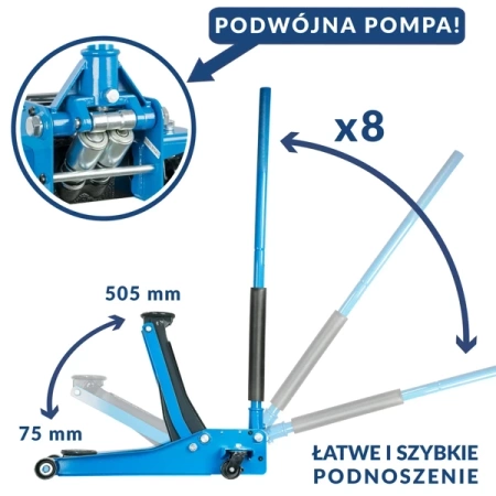 Lewarek / Żaba Podnośnik hydrauliczny niski profil PLN-01 3T - Stix