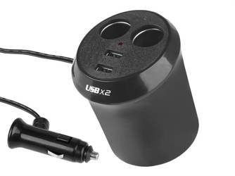 Rozgałęziacz zapalniczki "Kubek" 12/24V podwójny, 2 USB 1000 mA