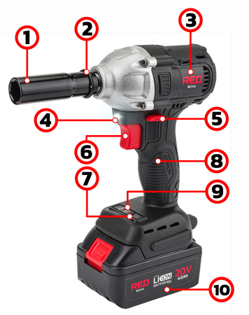 Klucz AKUMULATOROWY Udarowy do Kół 20V 4Ah 380Nm RED TECHNIC RTAKU0026