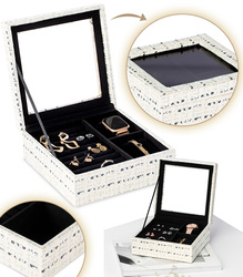 ORGANIZER NA BIŻUTERIĘ DROBIAZKI KOSMETYKI SZKATUŁKA POJEMNA PRZEGRÓDKI SZYBA