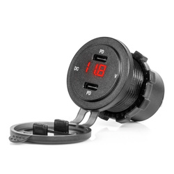 Ładowarka samochodowa z gniazdami USB i testerem napięcia wodoodporna 2x USB-C 12V 24V AMIO-04225