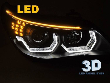 Reflektory ANGEL EYES LED 3D BLACK do BMW E60 E61 03-07