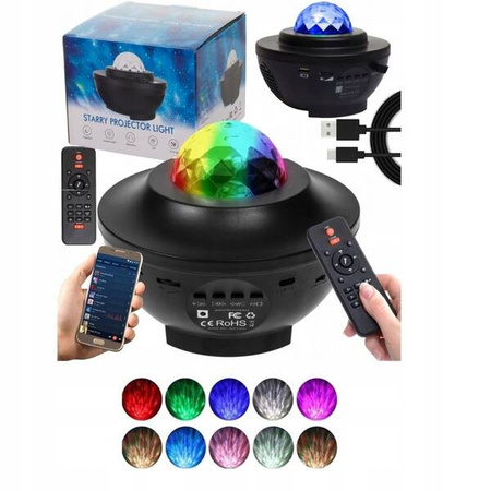PROJEKTOR GWIAZD MUZYCZNY LAMPKA NOCNA STAR LED USB+PILOT